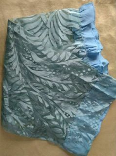 Light Blue Sheer Leaf Design Ruffled Short Curtain Panel for Kitchen Window or Small Window