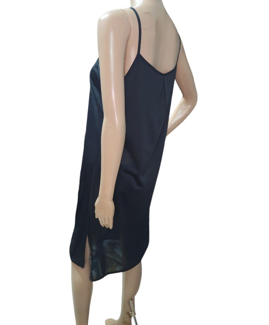 LLS9331 L Black plain long dress inner slips Women s Fashion