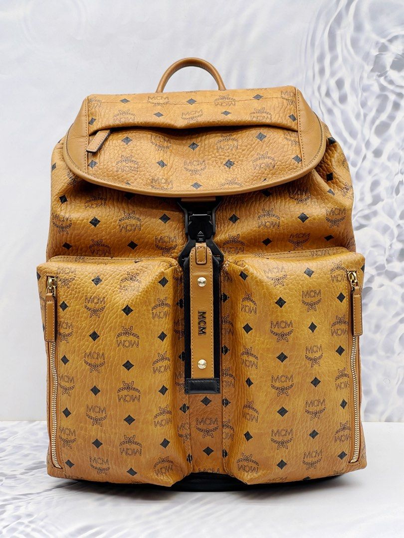 NEW YEAR SALE MCM KREUZBERG LARGE BROWN VISETOS LEATHER BACKPACK