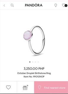 Pandora Opal October Birthstone Droplet Ring Size 4