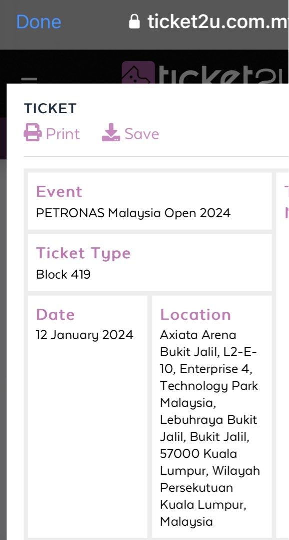 Badminton Ticket Malaysia Open 2024 Quarter Final 12/01/2024, Tickets