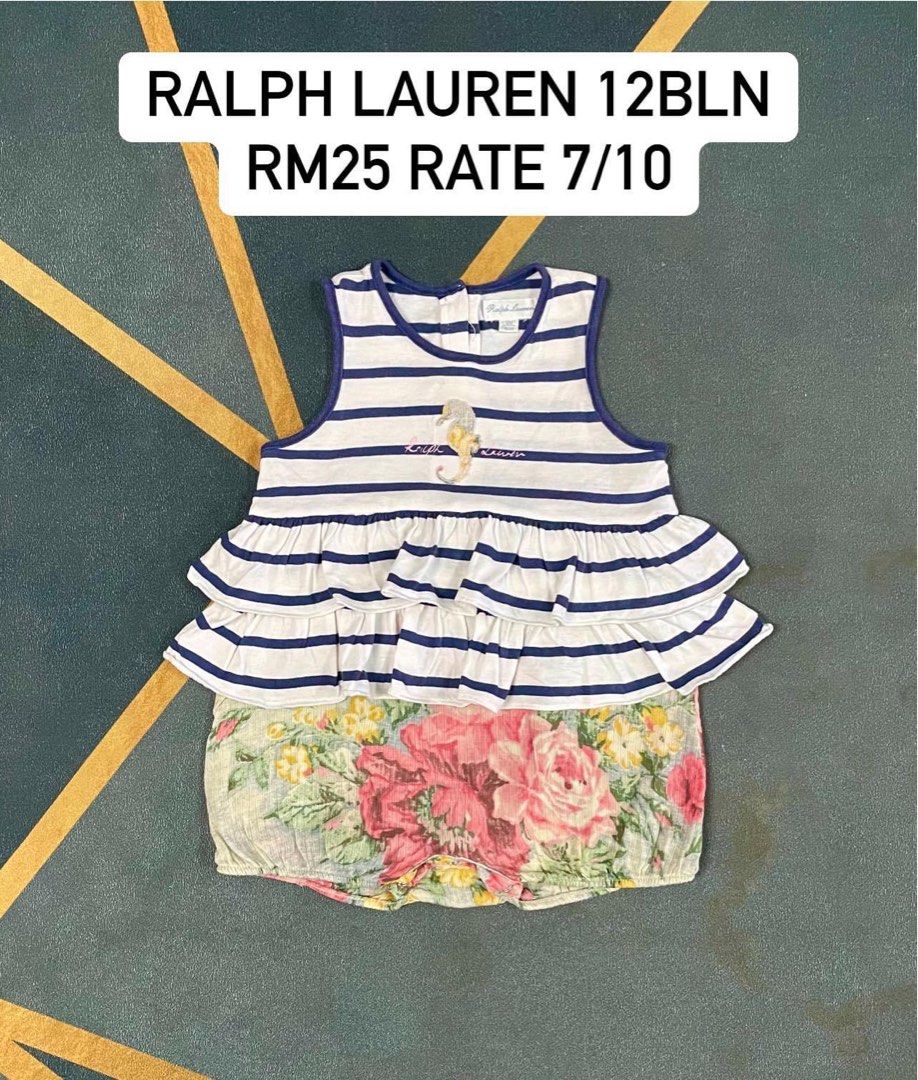 Preloved RL Ralph Lauren dress baby girl romper 12 bulan