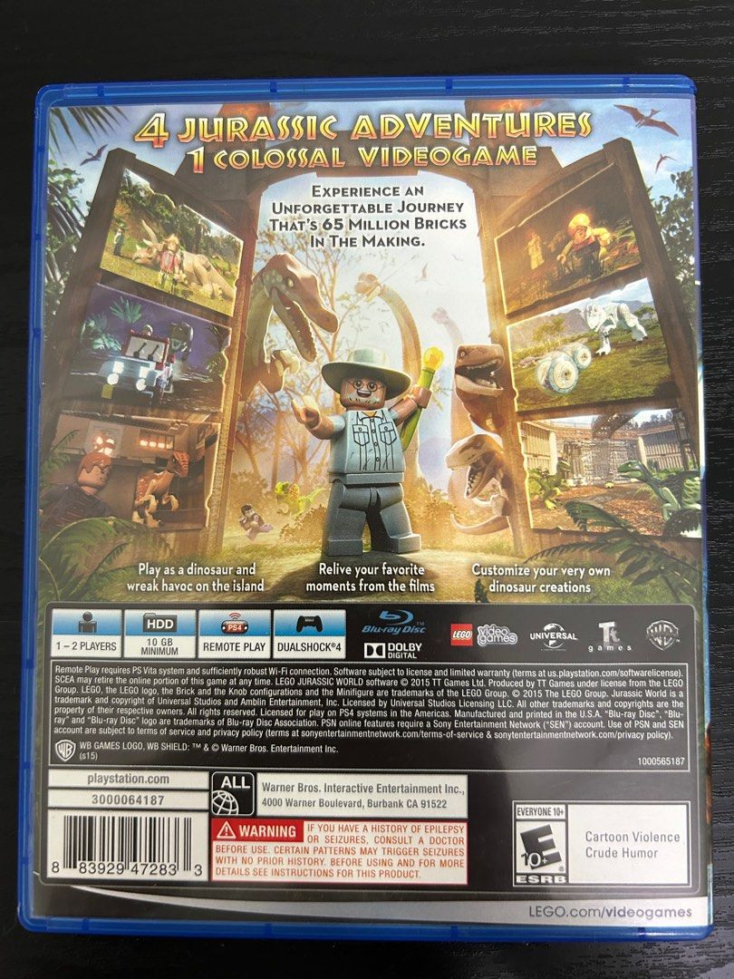 PS4 Game Lego Jurassic World Video Gaming Video Games