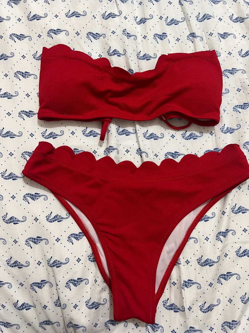 Red Crinkle Bandeau Bikini
