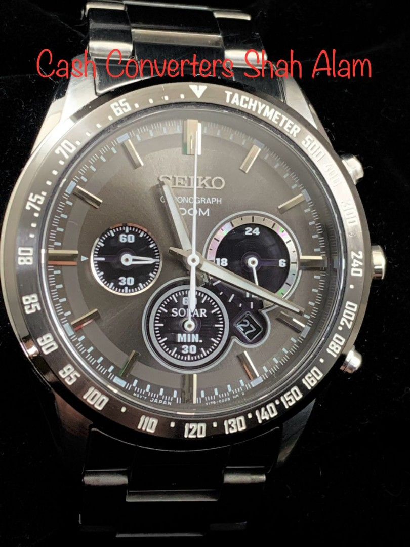 Seiko men's solar chronograph sales quartz 100m stainless steel watch