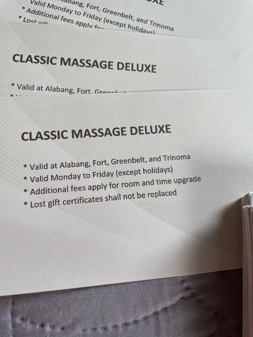 The Spa Gift Certificates (Category: Store Credits) located in Makati City. Submitted by glamorous_finds (Listing ID 1268368330, Image 2). Description: The Spa Gift Certificates - The Deluxe (common) rooms with access to the common wet floor area. Available at Alabang, Greenbelt, Trinoma and BGC. - No expiry dates - Updated price is Ps 1,375 each and selling it for Ps 1,000 each (fixed price) - Please see terms and conditions - Valid on Monday - 