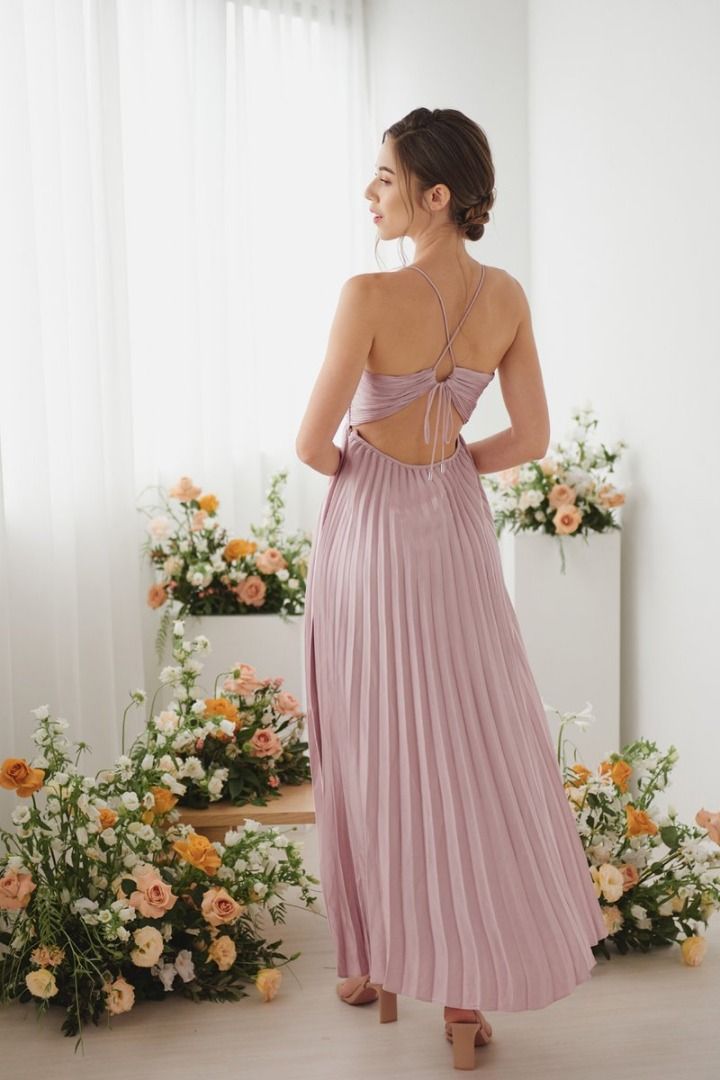THREAD THEORY ONLY YOU PADDED TIE BACK DRESS MAUVE PINK