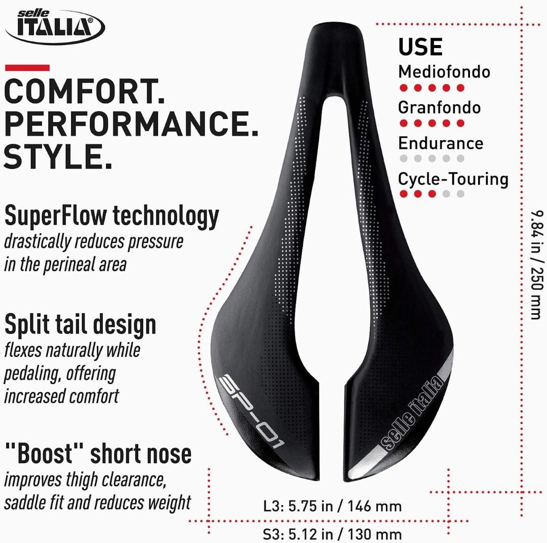 TP-Selle Italia SP-01 Boost TM SuperFlow Road Bike Saddle (Brand New),  Sports Equipment, Bicycles & Parts, Parts & Accessories on Carousell