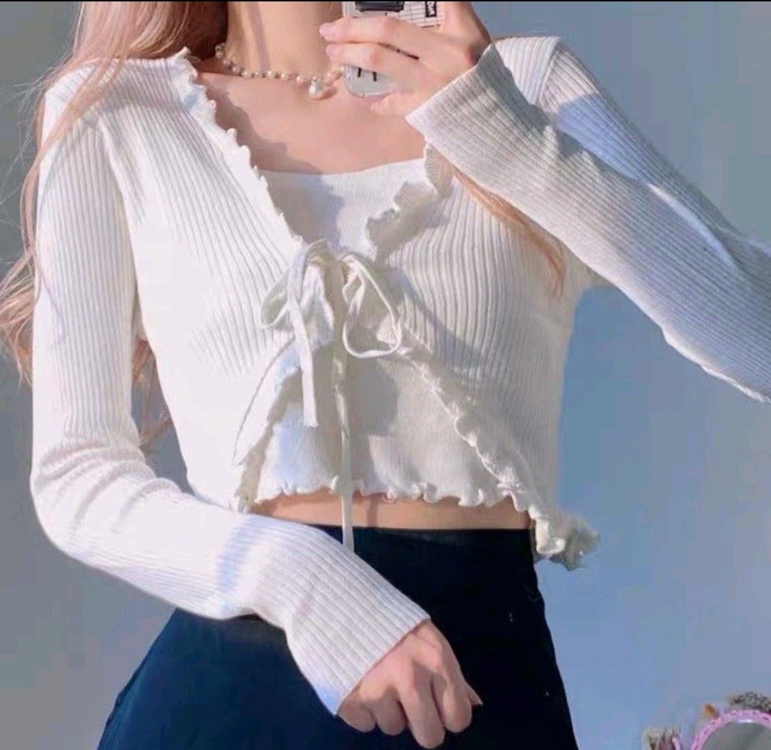 White ruffle cardigan outlet