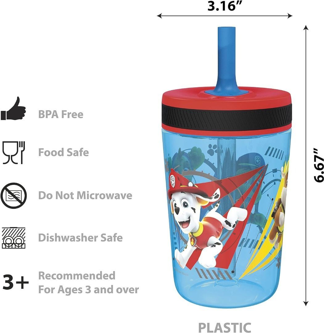 Zak Designs Kelso Tumbler 15 oz Set (Paw Patrol - Chase & Marshall 2pc Set) Toddlers Cups Non-BPA Leak-Proof Screw-On Lid with Straw Made of Durable