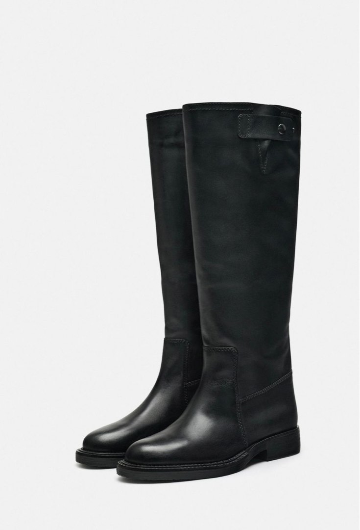 Zara flat leather 2025 boots
