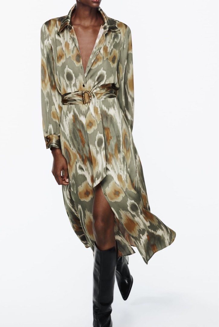 Zara printed dress with belt deals