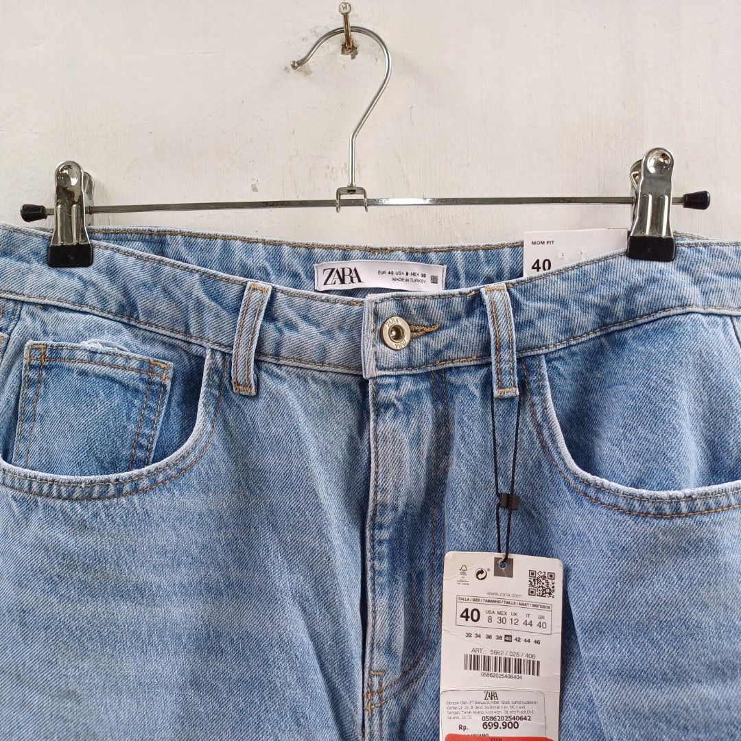 ZARA WOMAN CELANA RIPPED HIGH RISE MOM FIT JEANS BARU ASLI