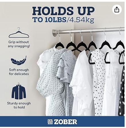 Zober Velvet Ultra Slim Non Slip Shirt Hangers, 100 Pack, Black 