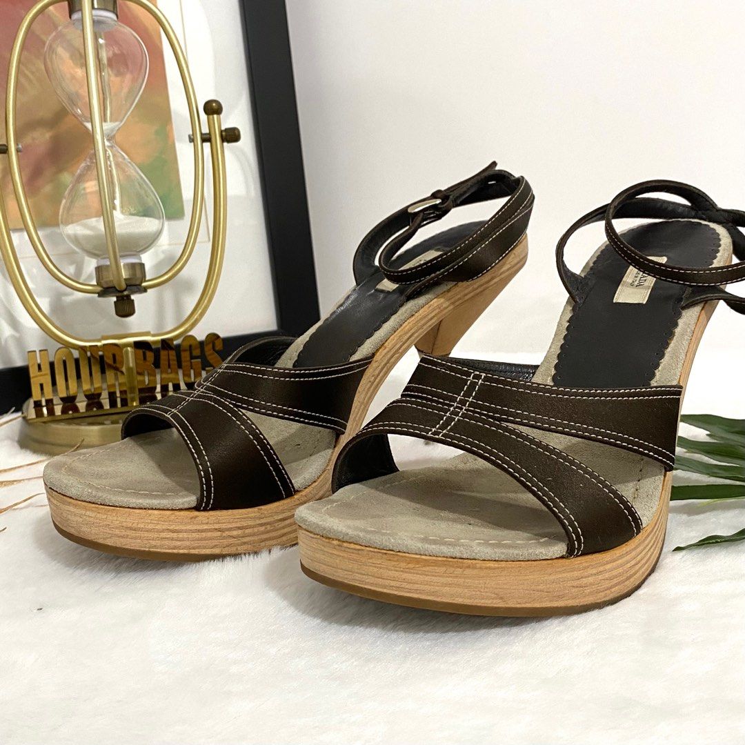 Authentic Prada Dark Brown Satin Open Toe Ankle Strap Heels