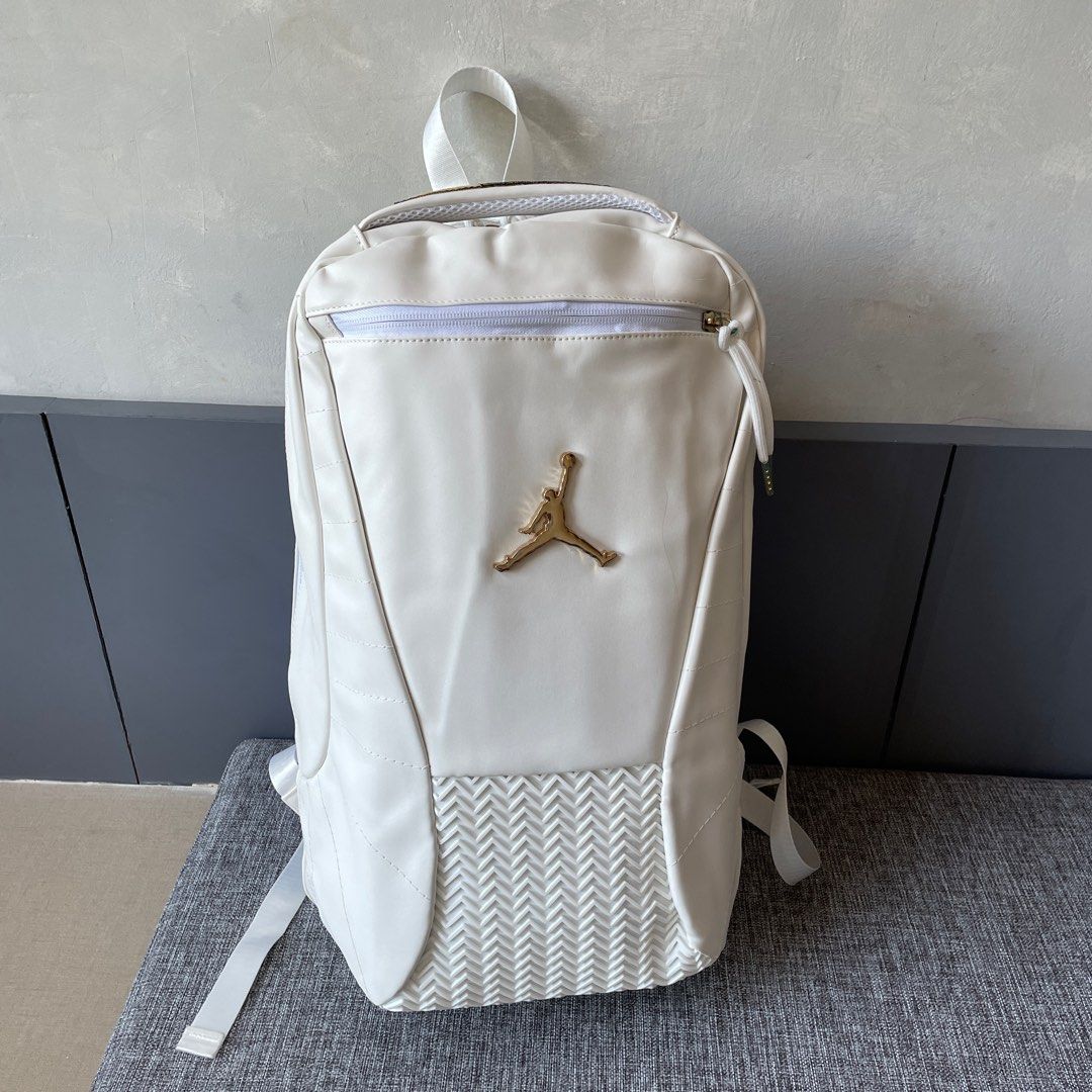 Air Jordan 12 Retro Leather White Backpack Fesyen Pria Tas