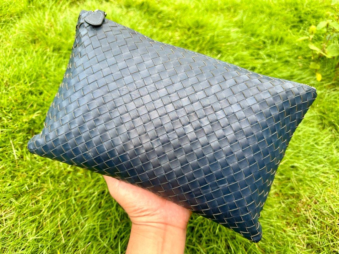 Authentic Bottega Veneta Intrecciato Teal Blue Clutch Bag