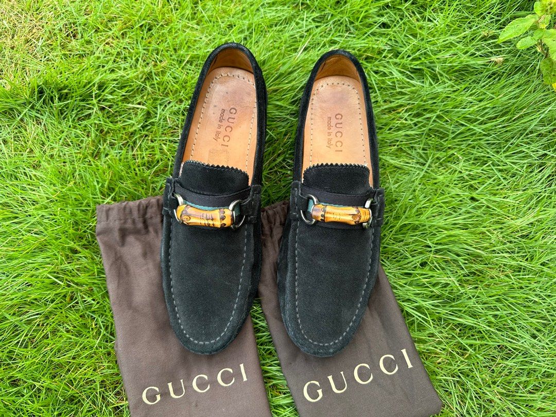 Authentic Gucci Bamboo Mocassin Suede Leather Loafers, Luxury 