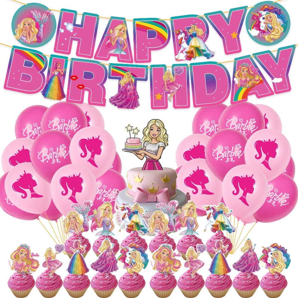 Barbie party supplies birthday banner balloons toppers set party deco Hobbies Toys Stationery Craft Occasions Party Supplies on Carousell