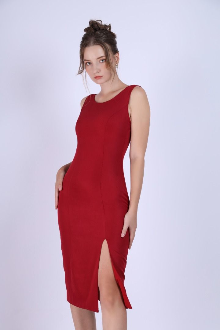 Red midi on sale pencil dress