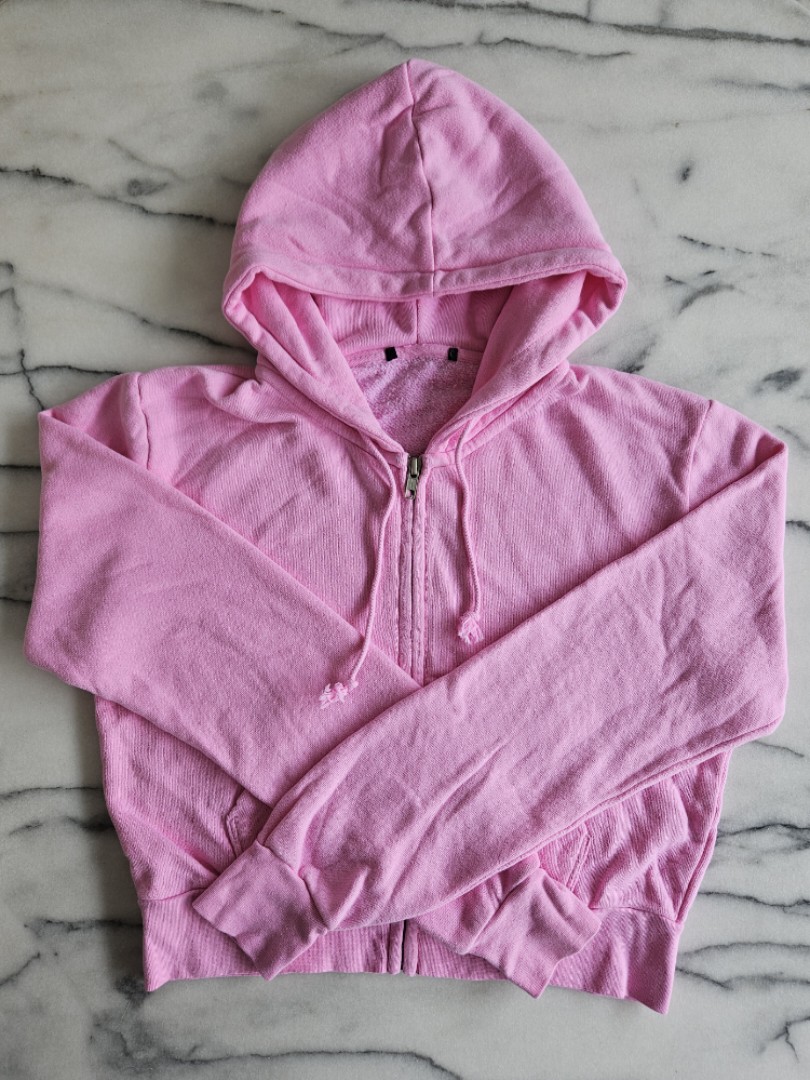 Brandy Melville / John Galt bubblegum pink crystal zip up hoodie