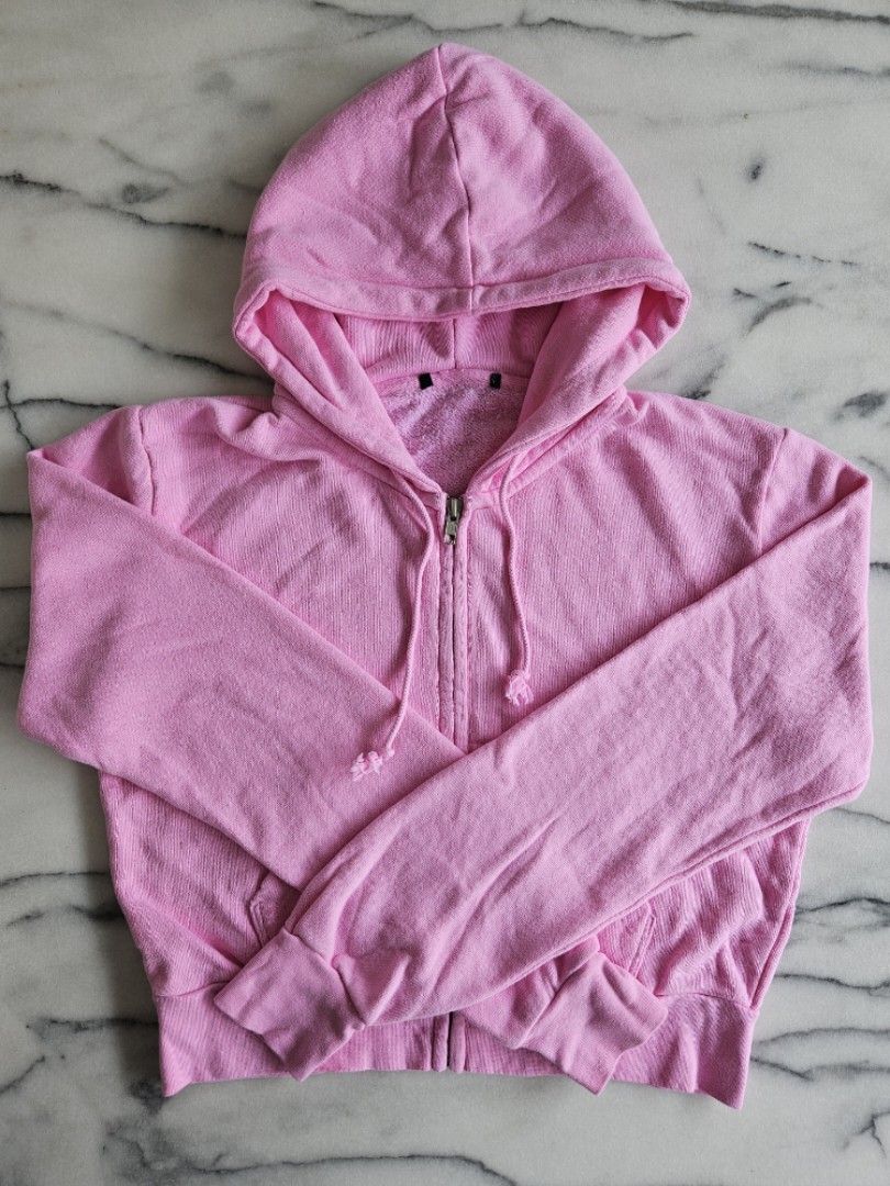Brandy Melville John Galt bubblegum pink crystal zip up hoodie