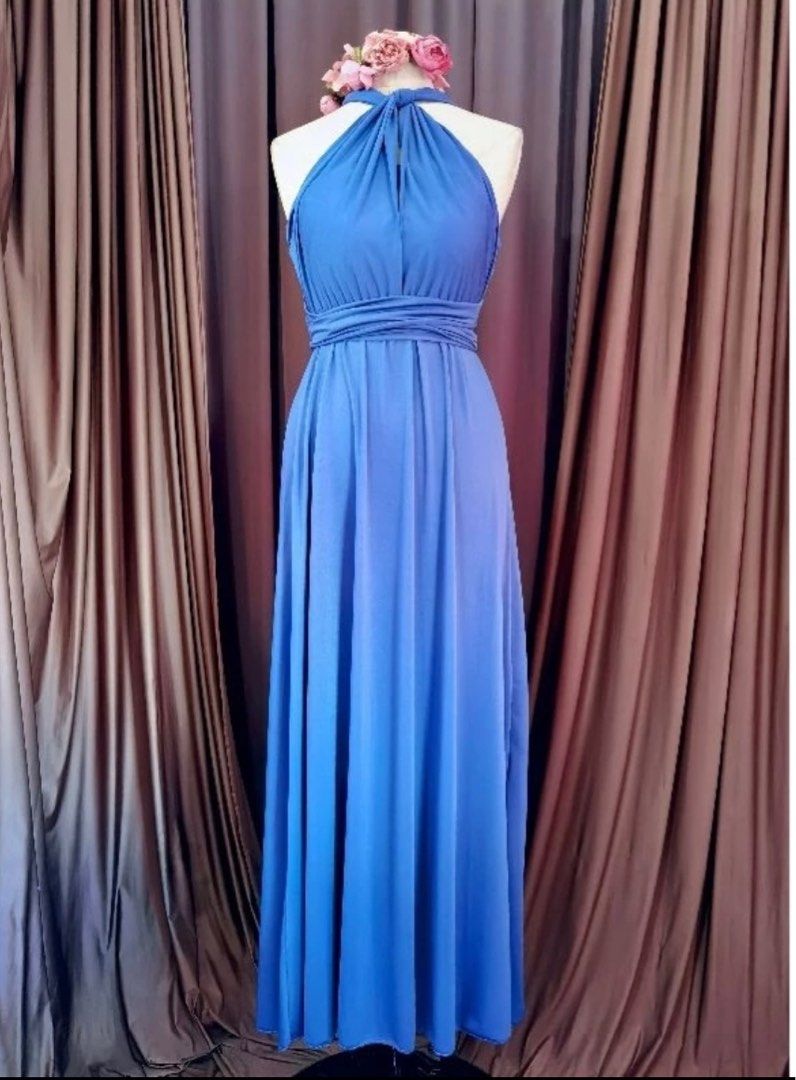 jil sander blue dress Classic Multiway Infinity Dress In Steel Blue For Sale - Bridesmaids Dresses