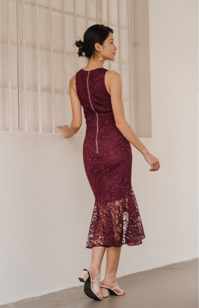 Burgundy crochet dress sale