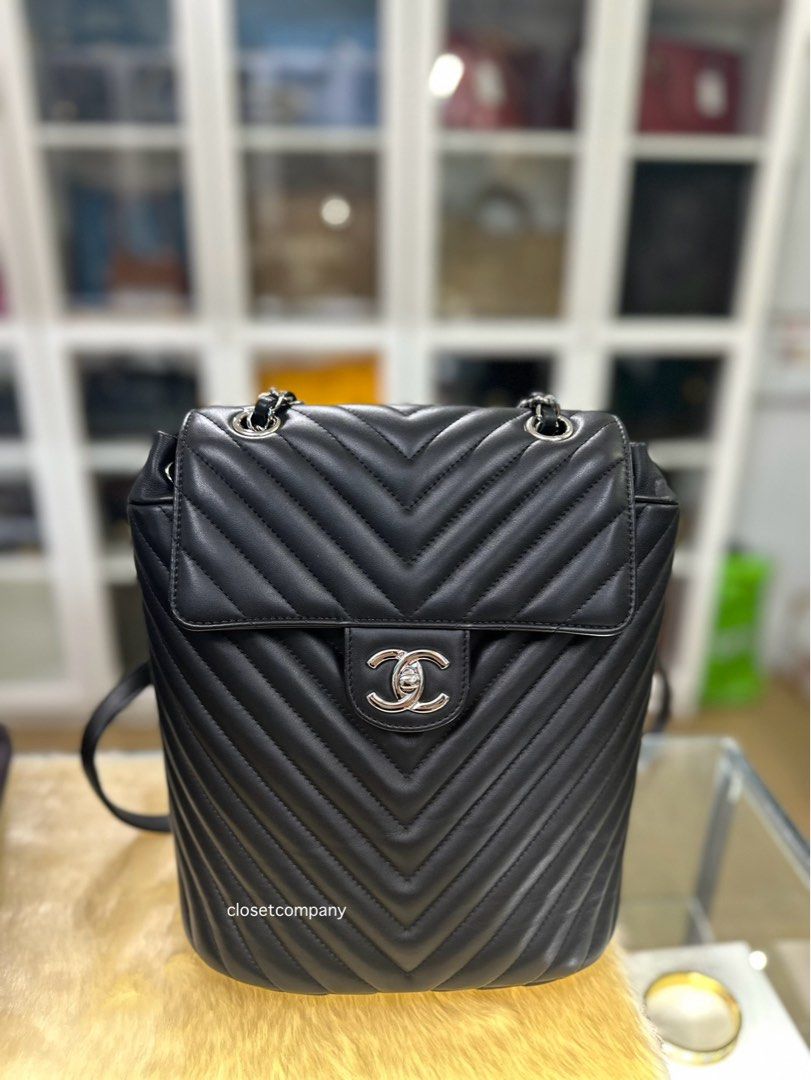 Chanel Chevron Urban Spirit Backpack Series 22 in Silver Hardware Calfskin