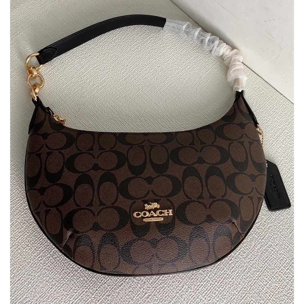 Coach Payton Small Khaki Red Signature Hobo Shoulder Bag