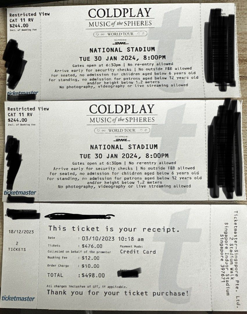 Coldplay 30 Jan 2024 Physical Tickets (Cat 11) X2, Tickets & Vouchers, Event Tickets on Carousell