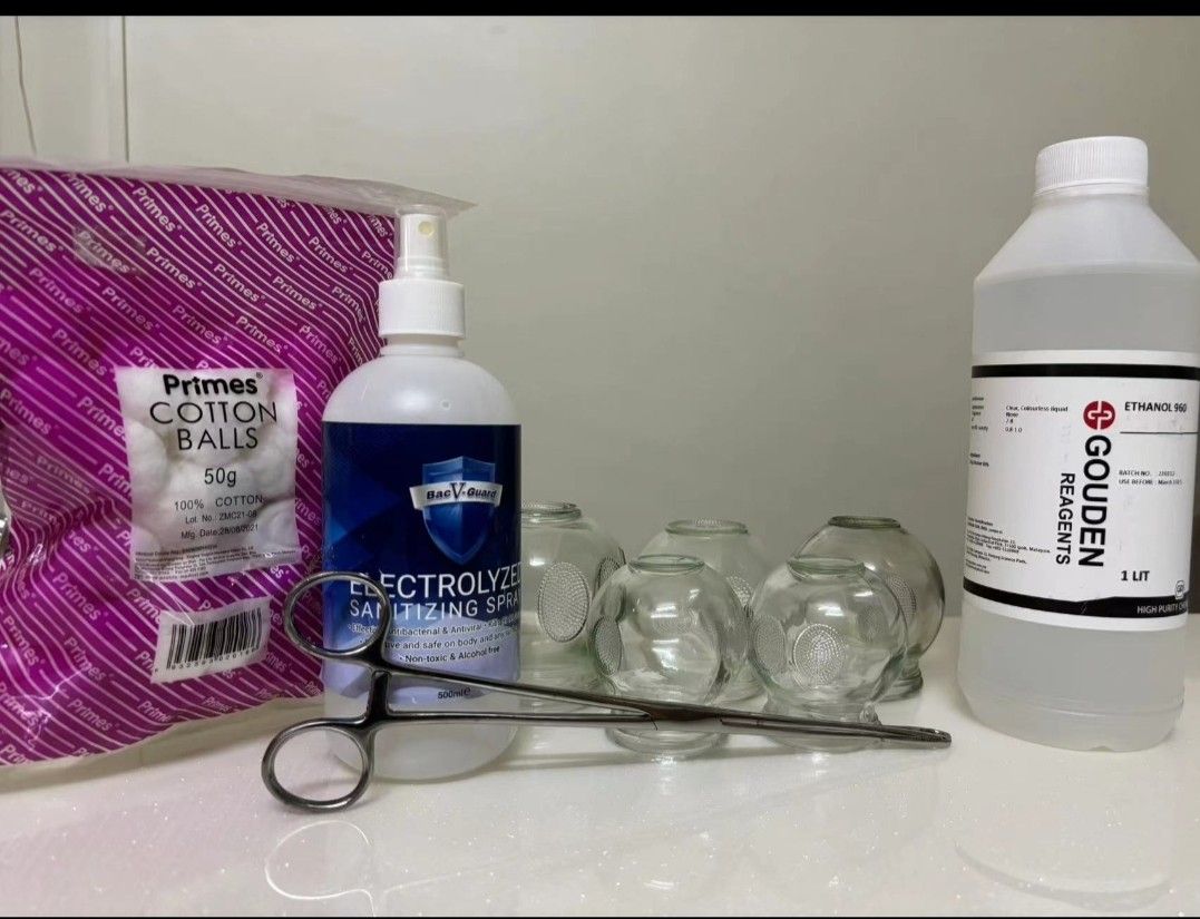 Cupping set ( glass cupping/ rubbing alcohol / tweezers /isopropyl