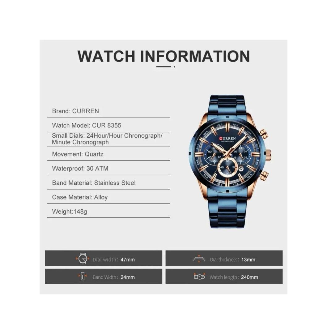 CURREN Men s Chronograph Sports Watch High Quality Man Wrist WATCH Big Dial Chronograph Waterproof Male Wrist Watch Clock Quartz Watch Birthday Xmas