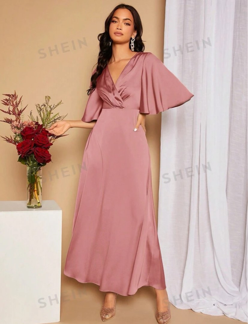 Dusty Pink Satin Bridesmaid Dress Large, Women's Fashion, Dresses