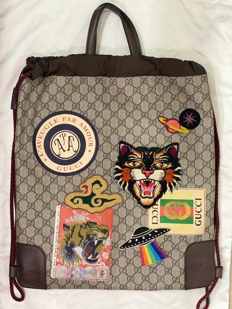 Gucci Beige GG Supreme Canvas Courrier Soft Drawstring Backpack