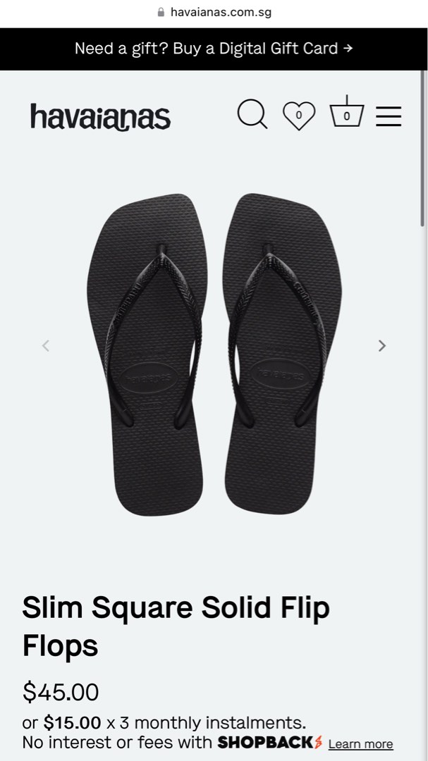 Havaianas Slim Square Solid Flip Flops in Black (Size BRAZIL 35/36