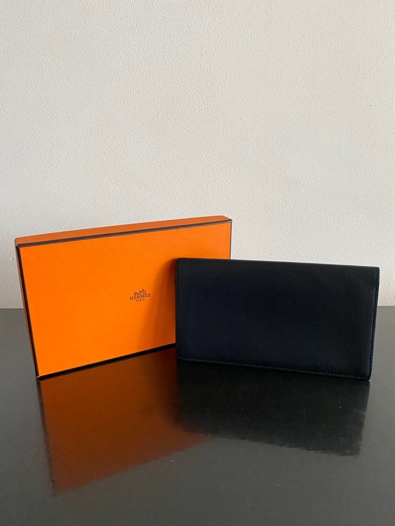 Hermes Fleming Evergrain Calf Bleu Nuit Wallet, Luxury, Bags