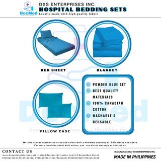 HOSPITAL BEDDINGS SET- 3 IN 1 POWDER BLUE SET (BLANKET, BED SHEET & PILLOW CASE)