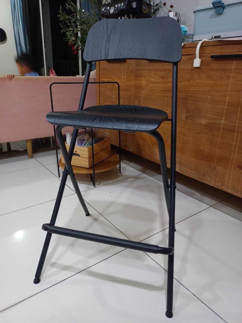 IKEA FRANKLIN Bar stool with backrest, foldable, Furniture & Home
