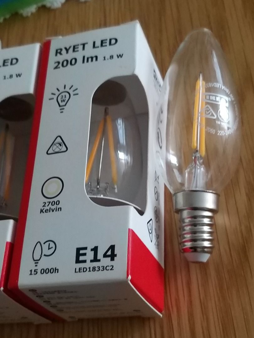 IKEA RYET LED200 lm E14 燈膽3個, 傢俬＆家居, 燈飾及風扇, 燈飾