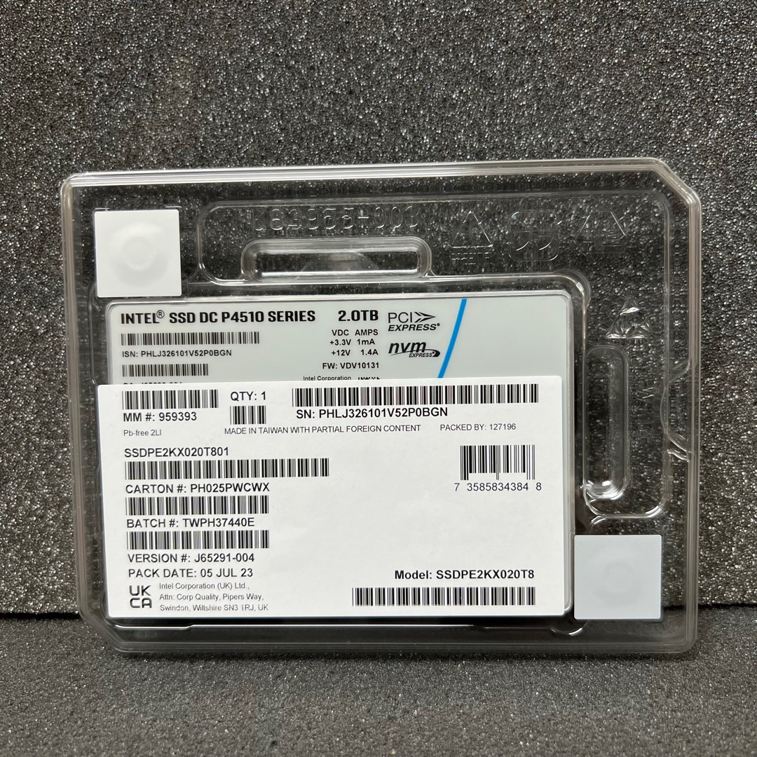 SSD Intel DC P4510 Series 8.0 TB 2.5" PCIe 3.1 X4 - Per Server E Storage Enterprise - 2