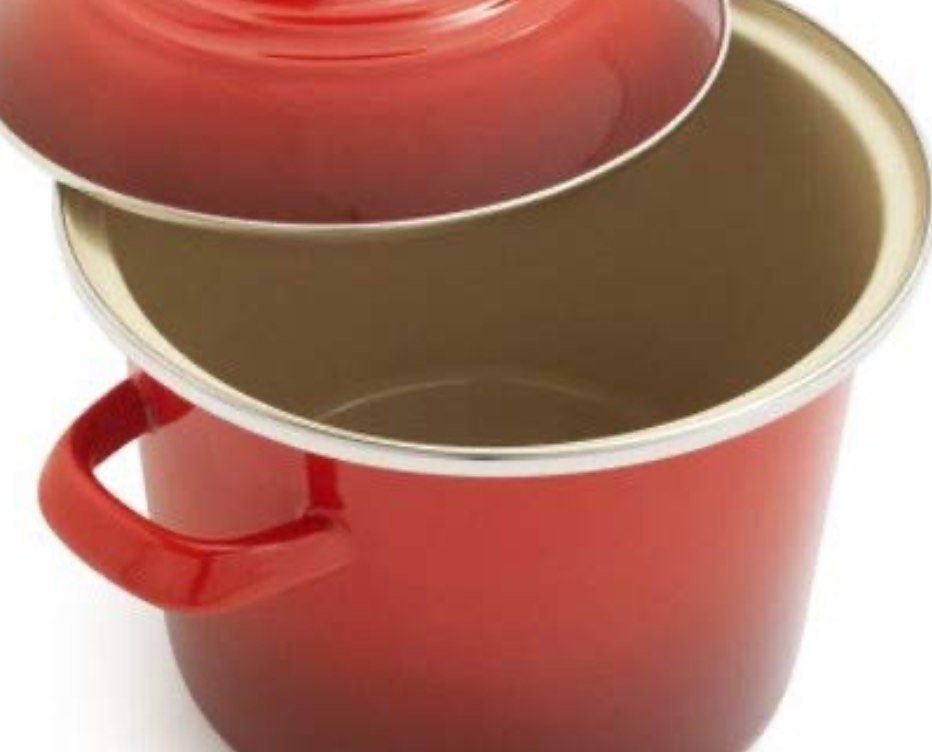 Le Creuset 10 qt Cerise Red Enameled Steel Stock Pot - 13Dia x 10 3/4H