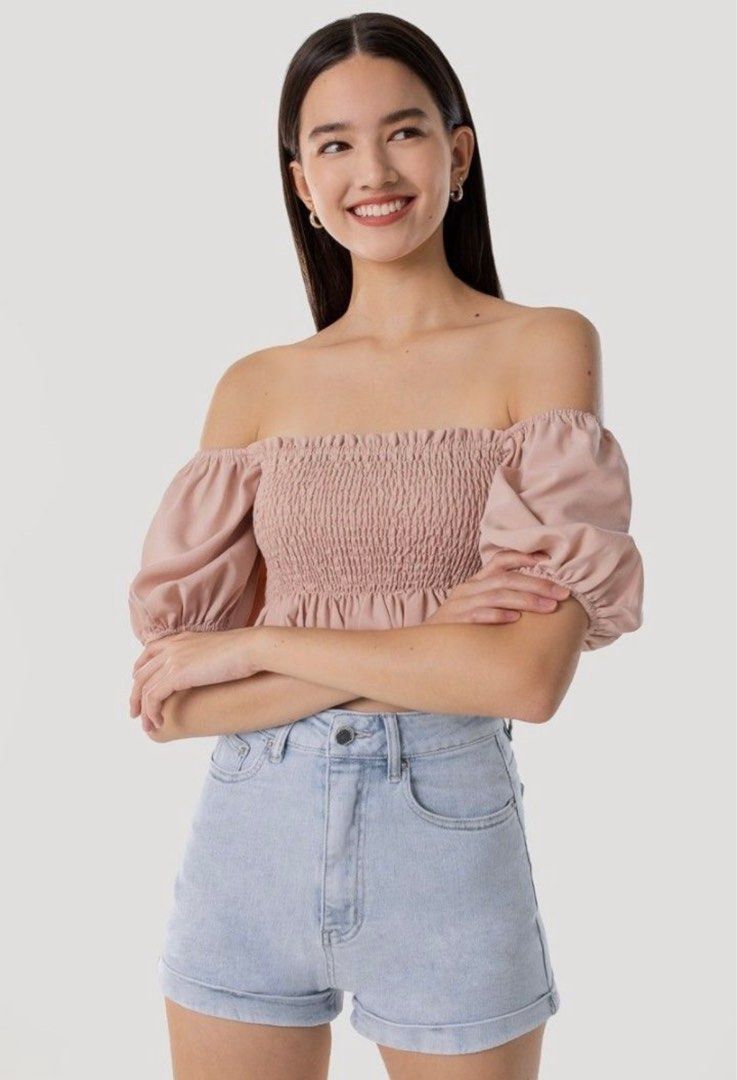 LOVET SUNKISSED SMOCKED PEPLUM CROP TOP (TEA ROSE PINK), Women's