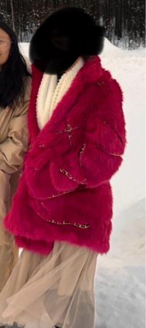 Moschino x Jeremy Scott x H M Faux Fur Coat with Gold Chain Detail