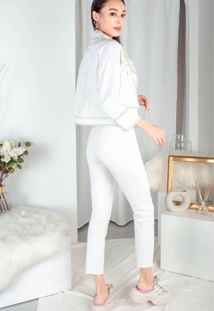 White contrast stitch denim jacket new arrivals