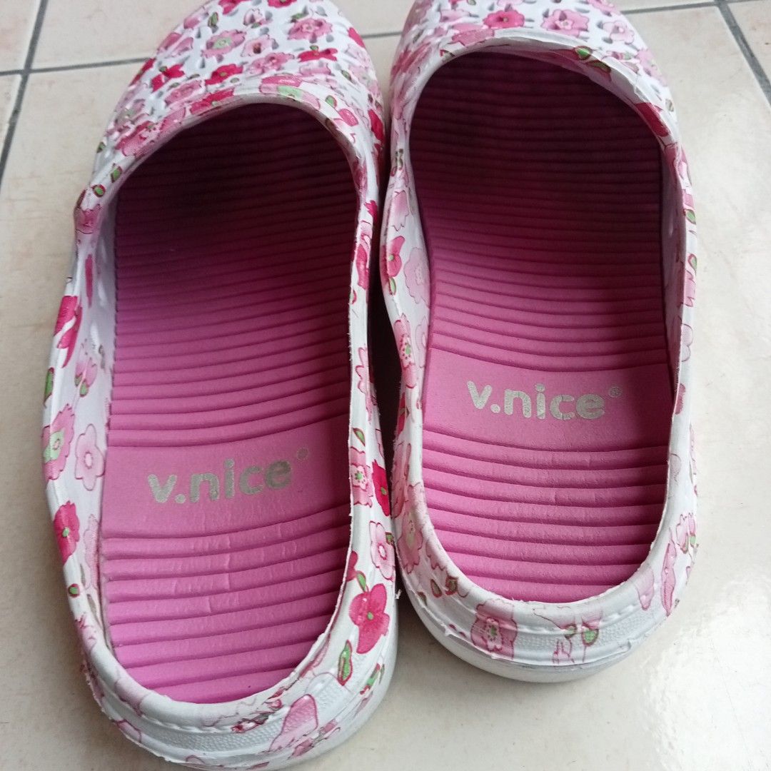 Pink top floral crocs