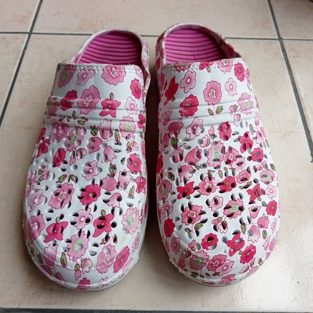 pink floral crocs inspired shoes