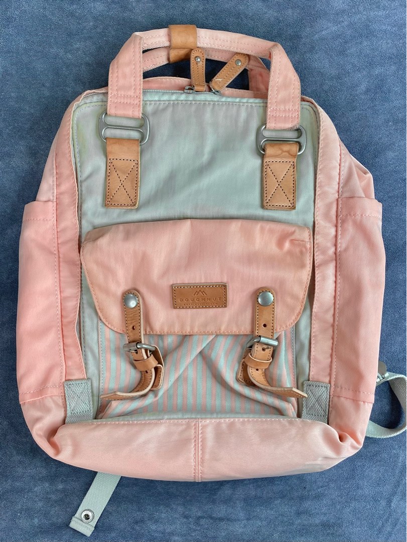 Pink Stripe Doughnut Macaroon Backpack Women s Fashion Bags