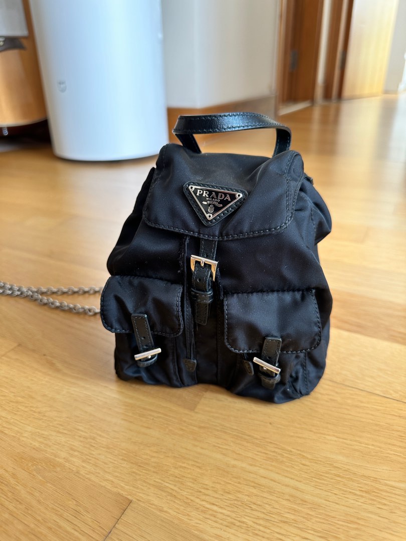 Prada vela mini backpack with hotsell chain