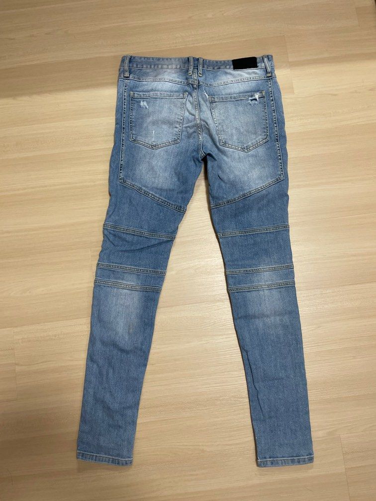 Mens blue biker deals jeans